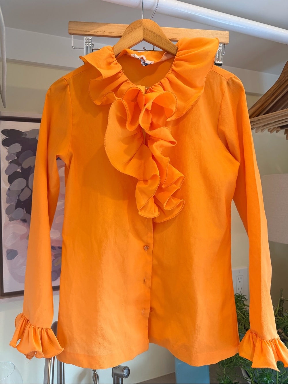 Vintage Jackie Mackey New York Orange Ruffle Blouse 70s 80s